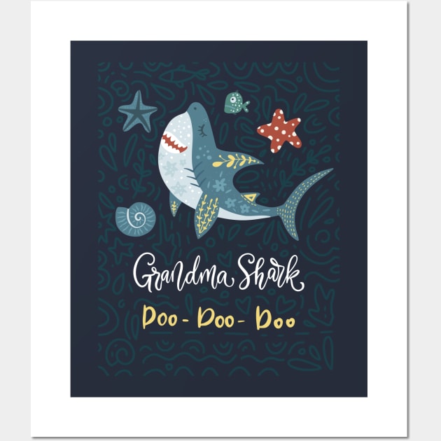 Grandma Shark Doo Doo Doo Wall Art by JunkyDotCom